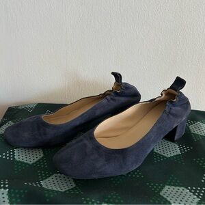 Everlane Navy Suede Block Heel Ballet Pumps